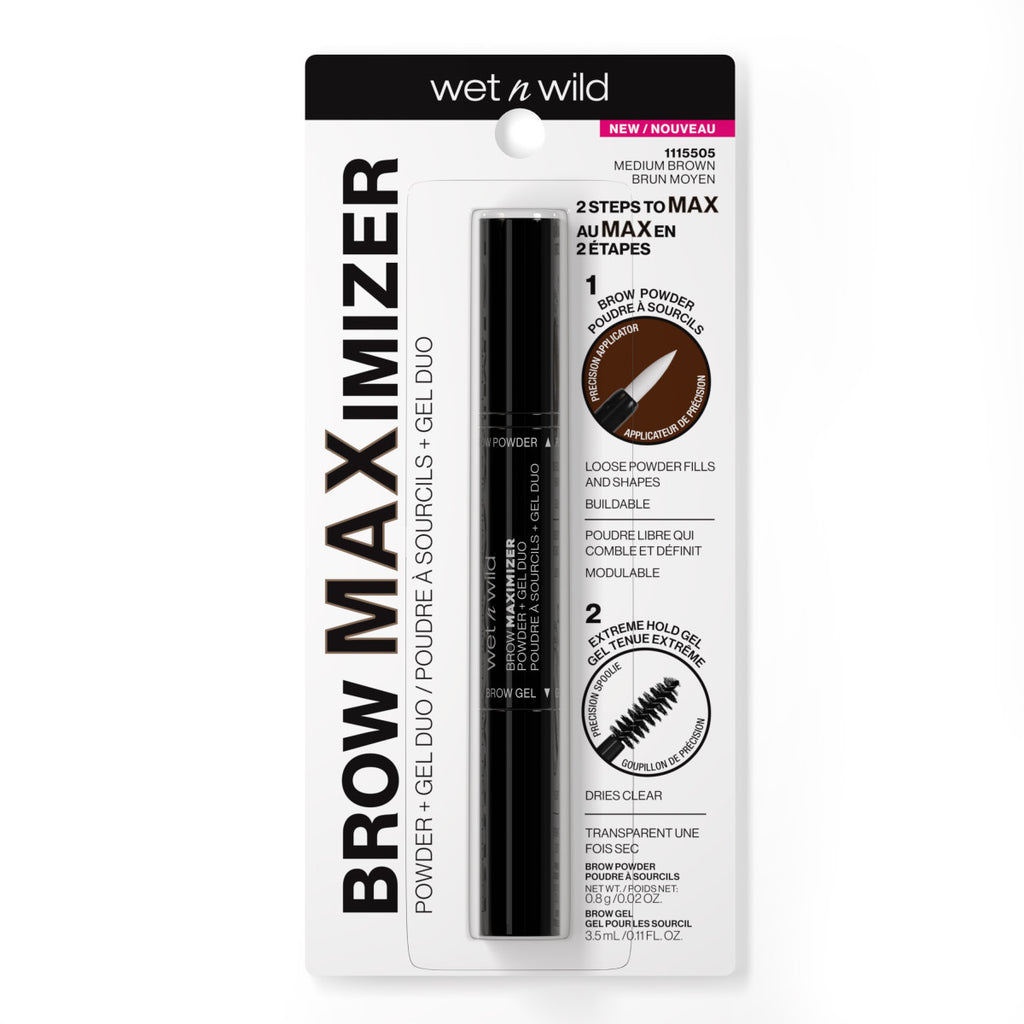 Wet n wild | Ultimate Brow Brow Maximizer Powder + Gel Duo- Medium Brown | Front of packaging with no background