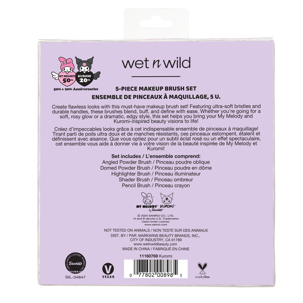 5-PIECE MAKEUP BRUSH SET | KUROMI - wet n wild Beauty