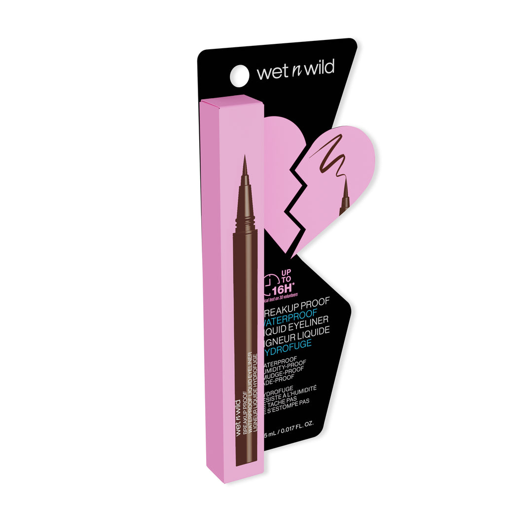 Wet n wild | Breakup Proof Waterproof Liquid Eyeliner- Brown | Product angled in packaging, with no background