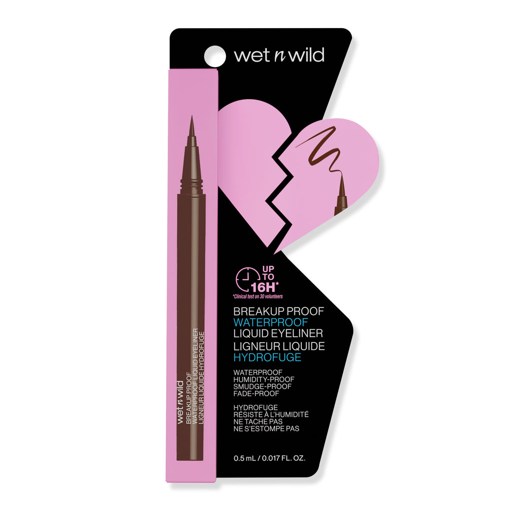 Wet n wild | Breakup Proof Waterproof Liquid Eyeliner- Brown | Product front facing in packaging, with no background