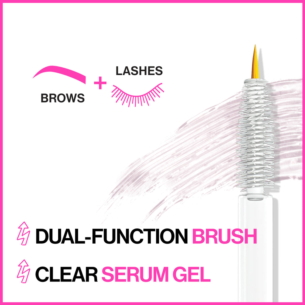 Wet n wild | Boost Me Up Brow &amp; Lash Serum | Product swatch, with product description background