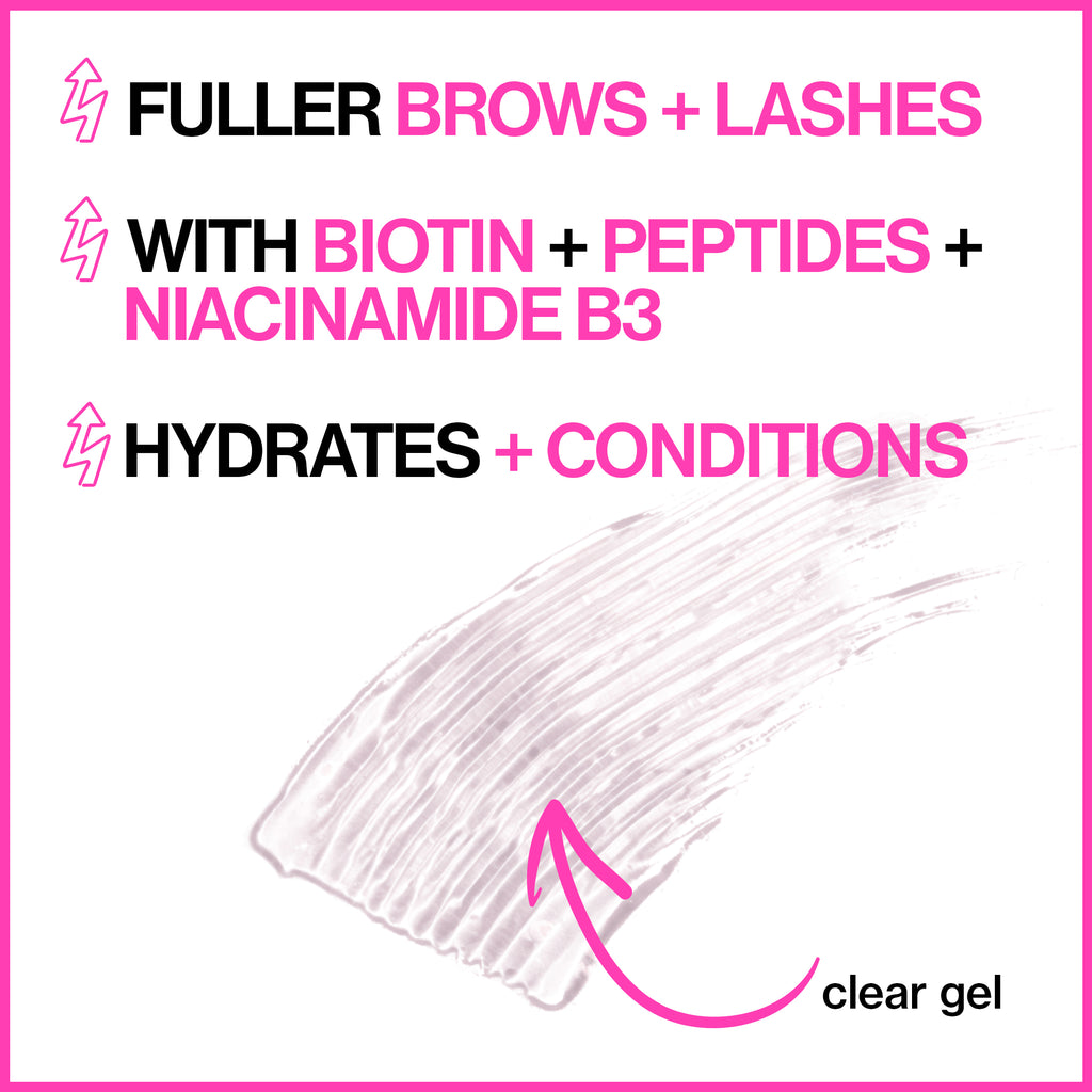 Wet n wild | Boost Me Up Brow &amp; Lash Serum | Product swatch, with product description background