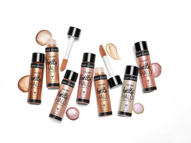 Wet n wild | MegaGlo Halo Liquid Highlighter | Products scattered, with no background