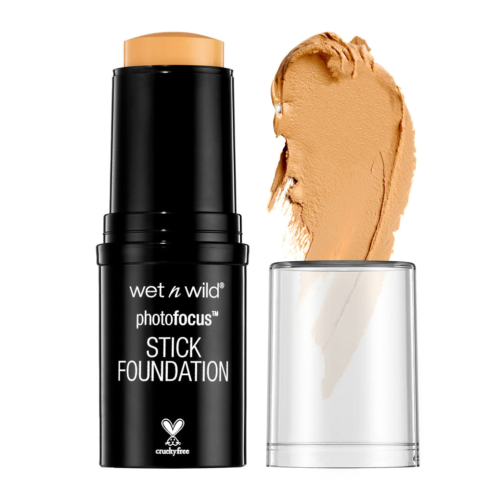 Wet n wild | Photo Focus Stick Foundation | Product front facing cap off, with product swatch, no background