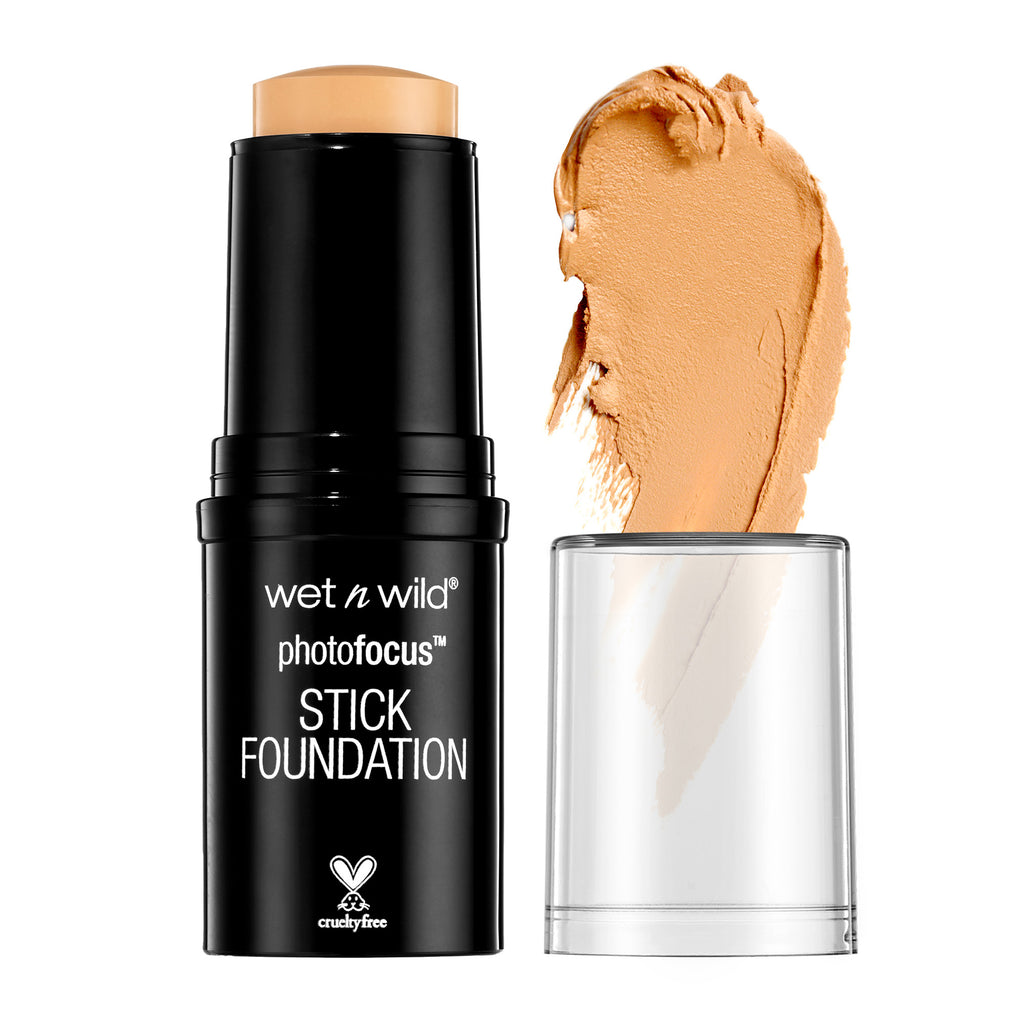 Wet n wild | Photo Focus Stick Foundation | Product front facing cap off, with product swatch, no background