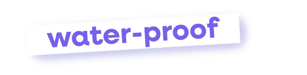 The word 'water-proof' in purple lowercase text inside a white rounded rectangular badge on a light gray background.