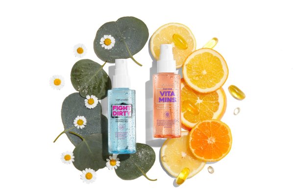 Wet n wild | Take Your Vitamins Super Nutrient Face Mist | Product front facing cap off, with floral background
