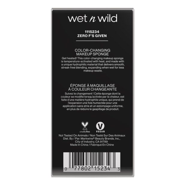 Wet n wild | Zero F's Given Color-Change Makeup Sponge | Backside of packaging, with no background