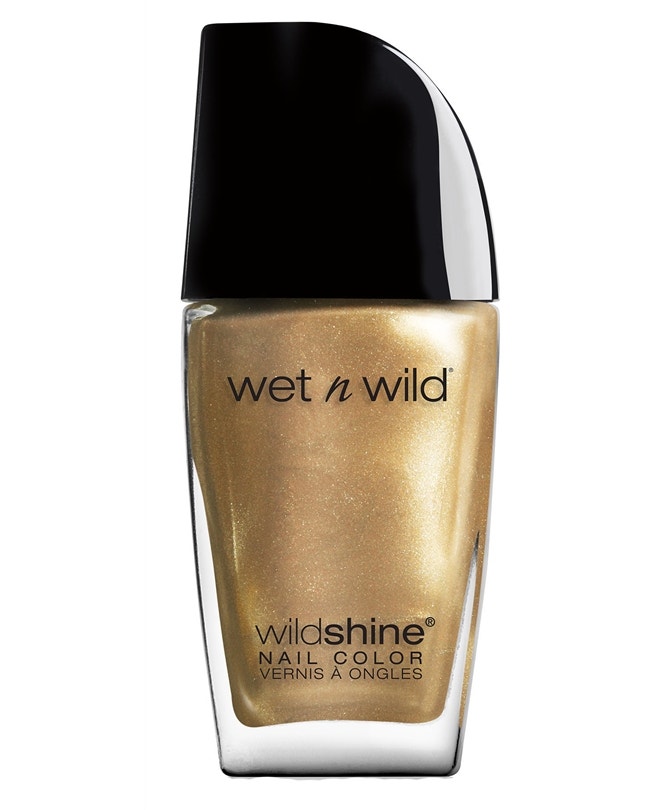 Nude wet n wild nail polish in the color Private Viewing also gold flakes  added