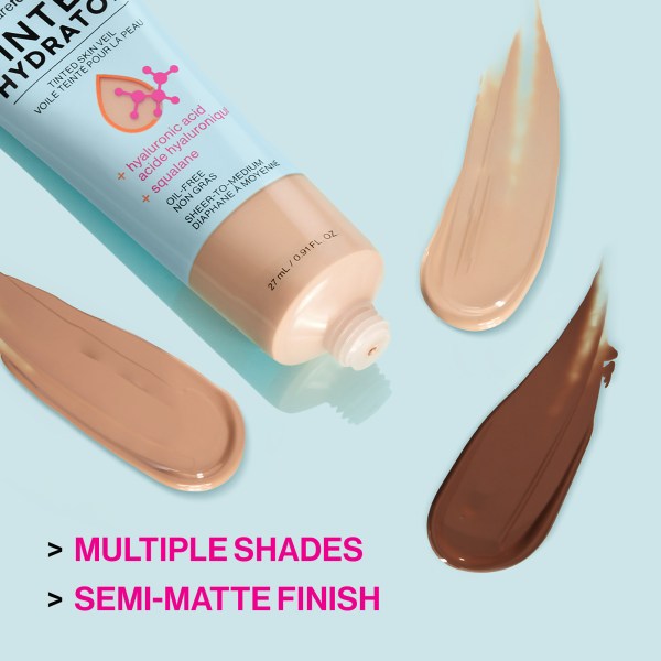 Wet n wild | Bare Focus Tinted Hydrator Tinted Skin Veil | Product swatch, with product description background