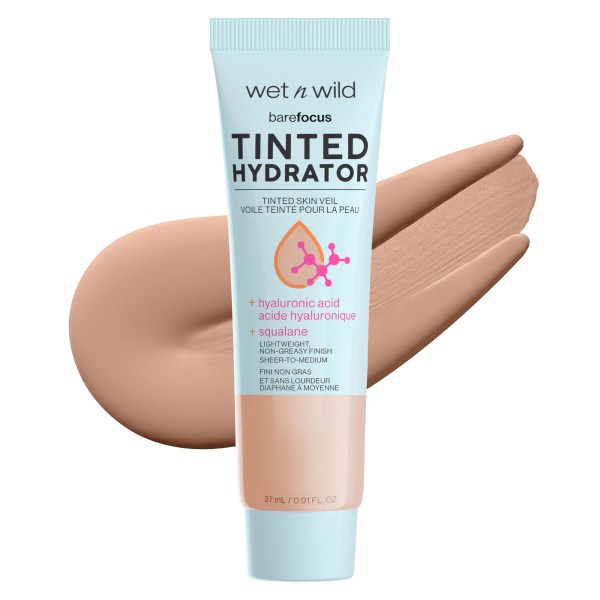 Wet n wild | Bare Focus Tinted Hydrator Tinted Skin Veil | Product front facing lid closed, with product swatch no background