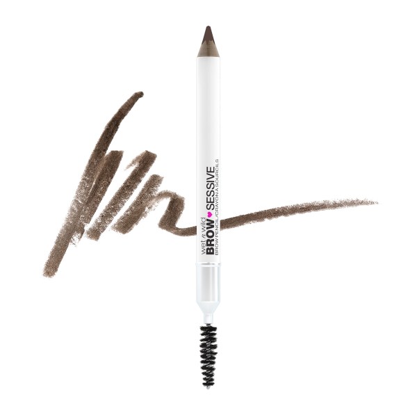 Wet n wild | Brow-Sessive Brow Pencil- Medium Brown | Product front facing cap on, with product swatch