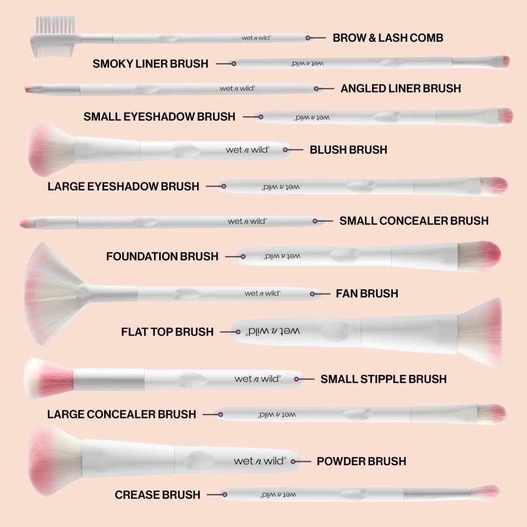 wet n wild l brushes l products facing with pink background