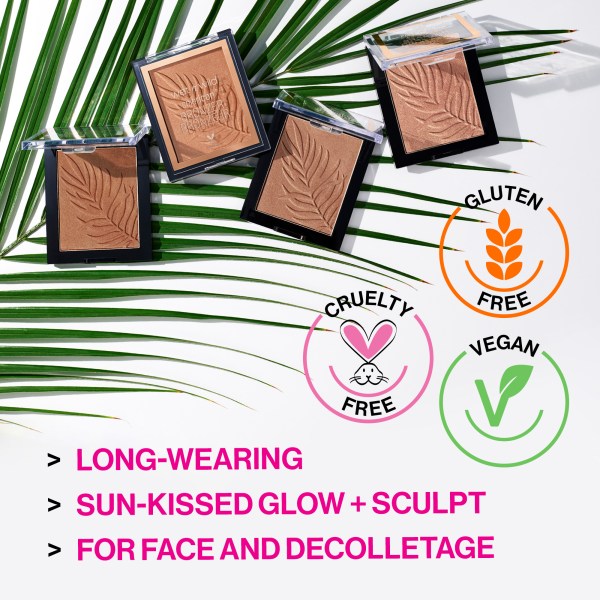 Wet n wild | Color Icon Bronzer | Product front facing lid closed, with plant background and description