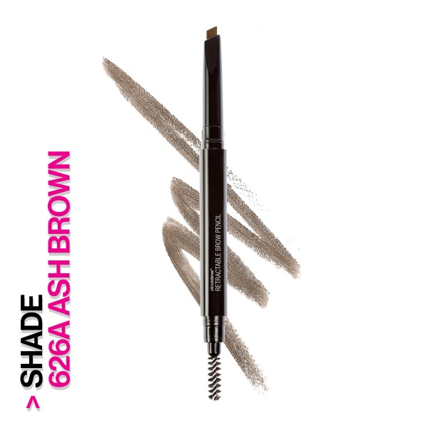 Wet n wild | Ultimate Brow Retractable-Ash Brown | Product front facing cap off, with product swatch