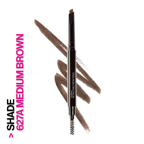 Wet n wild | Ultimate Brow Retractable-Medium Brown | Product front facing cap off, with product swatch
