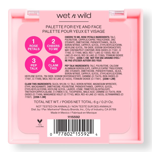 wet n wild | Pampered Palette | Backside of product with no background