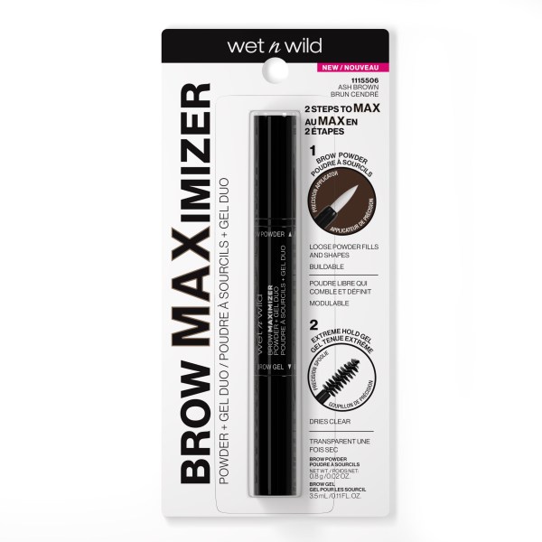Wet n wild | Ultimate Brow Brow Maximizer Powder + Gel Duo- Ash Brown | Product in packaging, with no background