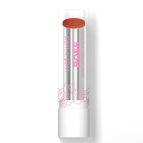 Wet n wild | Rose Comforting Lip Color- Soft ‘N’ Juicy | Product front facing cap on, with no background