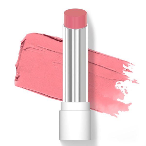 Wet n wild | Rose Comforting Lip Color- Biscotti Mommy | Product front facing cap off, with product swatch background