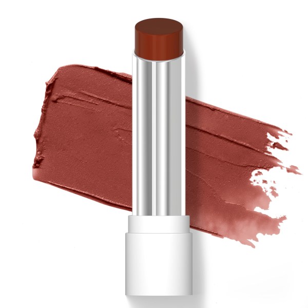 Wet n wild | Rose Comforting Lip Color- Taffy Daddy | Product front facing cap off, with product swatch back ground