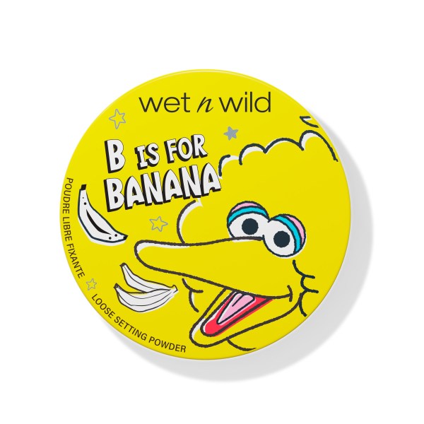 wet n wild | B is for Banana Setting Powder | Image of the cap of the the product with Big Birds face