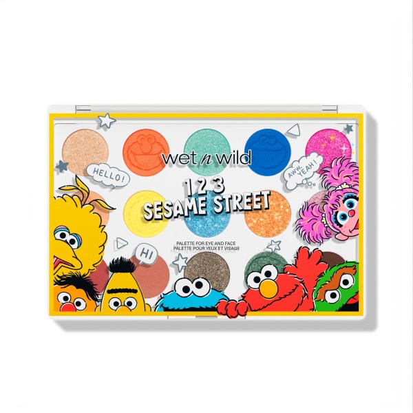 wet n wild | How To Get To Sesame Street Eye & Face Palette | Product front facing with lid closed and characters on lid