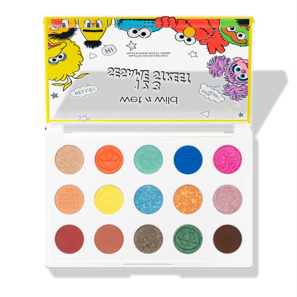 wet n wild | How To Get To Sesame Street Eye & Face Palette | Product front facing with lid open and characters on lid