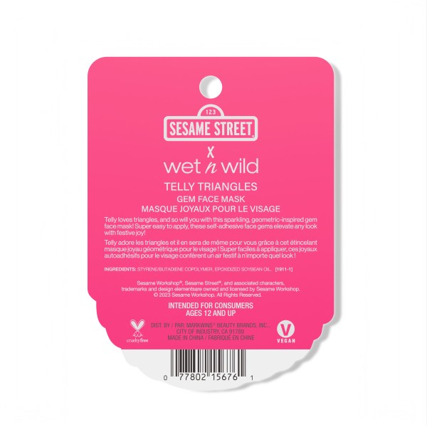Wet n wild | Telly Triangles Gem Face Masks | Backside of packaging, with no background