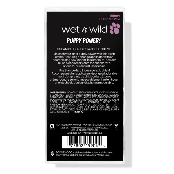 Wet n wild | Puppy Power! Cream Blush - Talk To The Paw | Backside of packaging, with no background