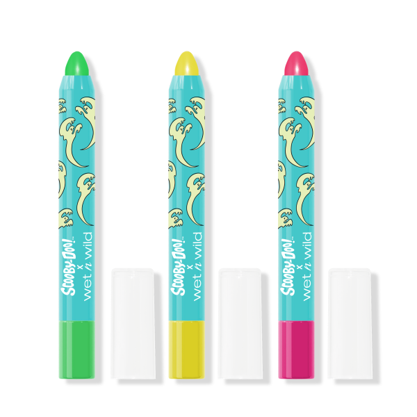 Wet n wild | Glow Madness 3-Piece UV Glow Face & Body Crayon Set | Product front facing cap off, with no background