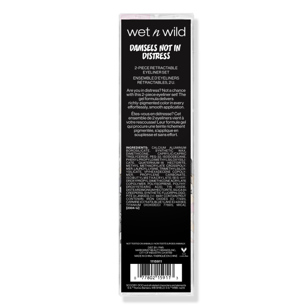 Wet n wild | Damsels Not In Distress 2-Piece Retractable Eyeliner Set | Backside of packaging, with no background