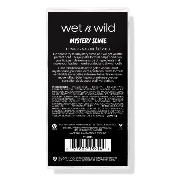 Wet n wild | Mystery Slime Lip Mask | Backside of packaging, with no background