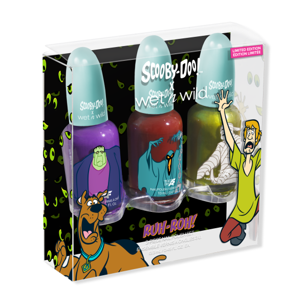 Wet n wild | Ruh-Roh! 3-Piece Nail Polish Set | Product angled in packaging, with no background
