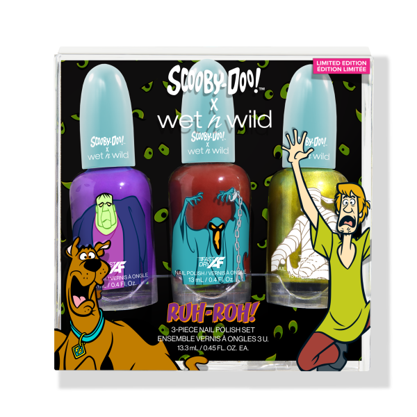 Wet n wild | Ruh-Roh! 3-Piece Nail Polish Set | Product front facing in packaging, with no background