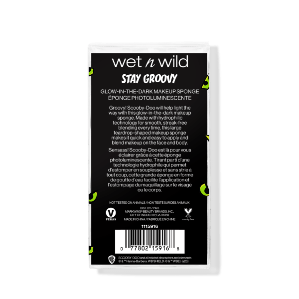 Wet n wild | Stay Groovy Glow-in-the-Dark Makeup Sponge | Backside of packaging, with no background