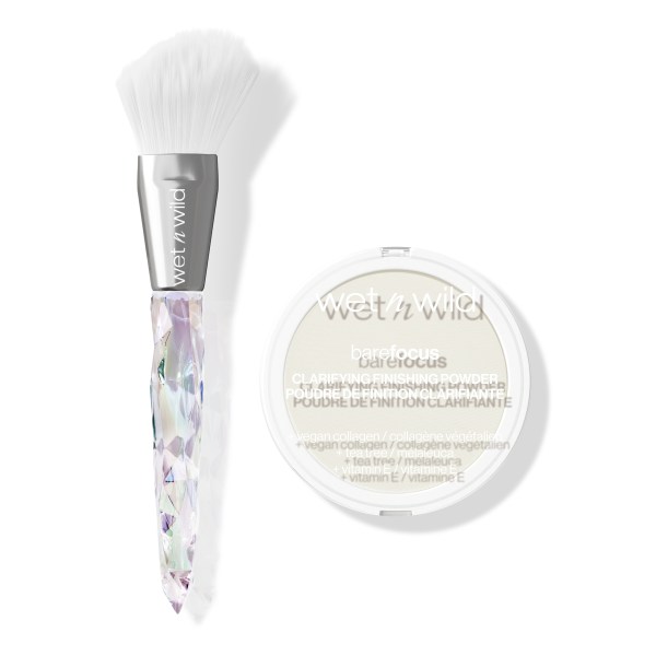 Wet n wild | Icon Clarifying Finishing Powder & Brush Set | Product front facing lid closed, with no background