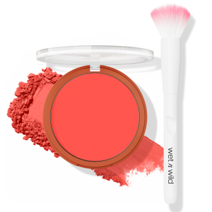 Wet n wild | Date Or Dominate Blush & Brush Set | Product front facing lid opened, with swatch