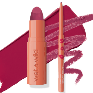 Wet n wild | Date Or Dominate Lipstick & Liner Set- Dominate and Burn | Product front facing cap off, with swatches