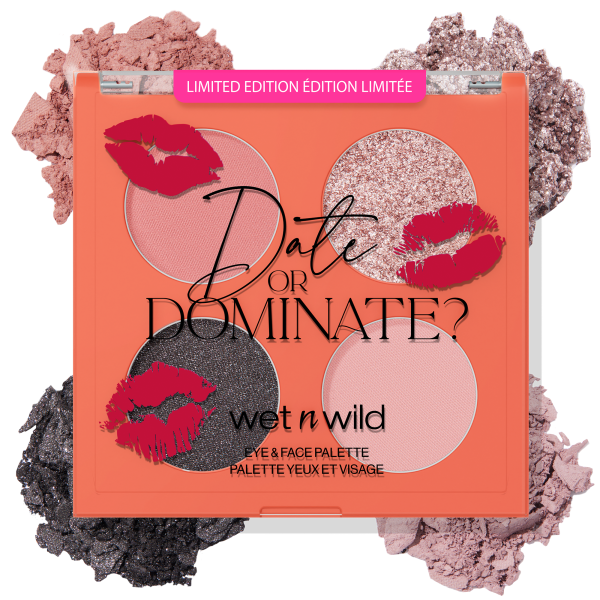 Wet n wild | Date Or Dominate Eye & Face Palette- Dominate Tricks | Product front facing lid closed, with swatches