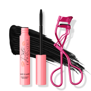 Wet n wild | Date Or Dominate Lengthening Mascara & Eyelash Curler Set | Product front facing cap off, Product front facing, with swatch