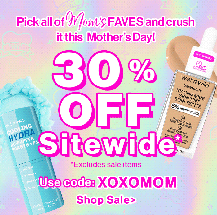 Mother's Day Sale 30% Off Sitewide

Code: XOXOMOM

Disclaimer: 30% off sitewide for Mother's Day. Use code: XOXOMOM at checkout. Offer valid while supplies last. Excludes Sale, Bundles, and Collection Boxes. Please note that this offer cannot be combined with any other offer and may not be used towards prior purchases, taxes, or shipping fees. wet n wild reserves the right to end or modify this promotion at any time. The offer expires on 5/13/2024 at 11:59 pm PST.